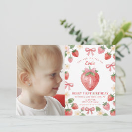 Invitación Foto de Cumpleaños Primero Coquette Rosa Arco Fres
