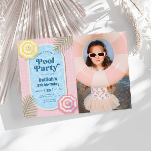 Invitación Foto de cumpleaños rosa de la fiesta de piscina de