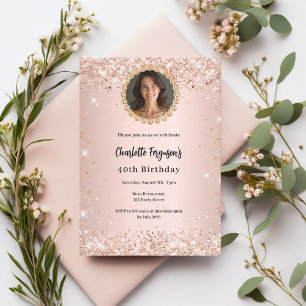 Invitación Foto de cumpleaños rosa oro diamante