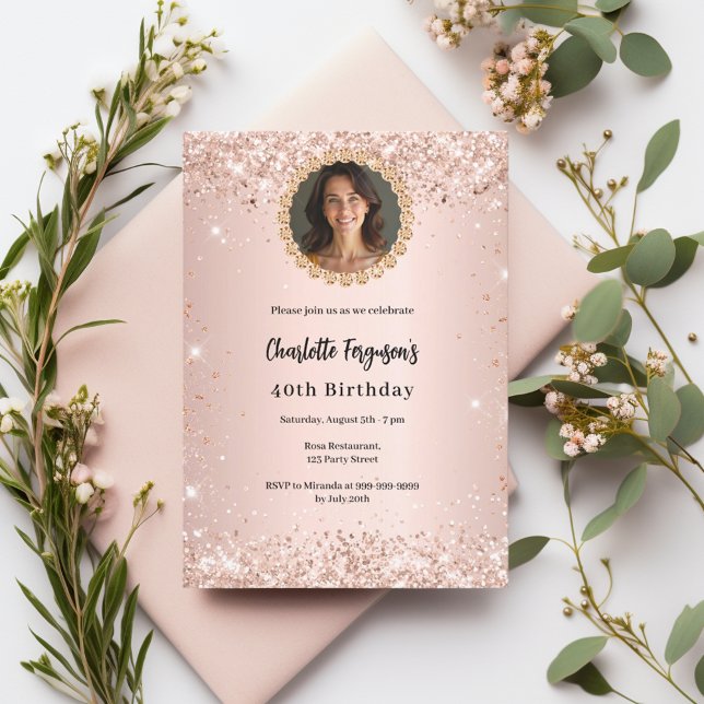 Invitación Foto de cumpleaños rosa oro diamante (Subido por el creador)