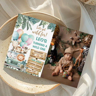 Invitación Foto de cumpleaños salvaje lindo de niños Safari 1