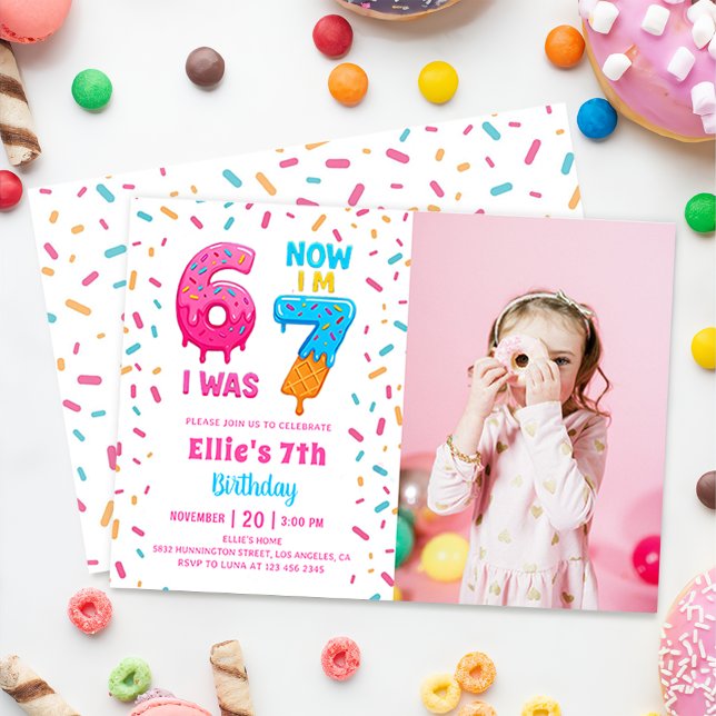 Invitación Foto de cumpleaños seis siete donut de helado (Subido por el creador)
