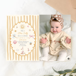 Invitación Foto de cumpleaños tonto con rayas naranjas retro