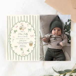 Invitación Foto de cumpleaños verde a rayas dos tontos