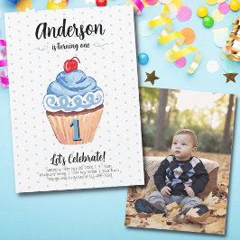 Invitación Foto de Cupcake Blue Boy Fiesta de cumpleaños 1.