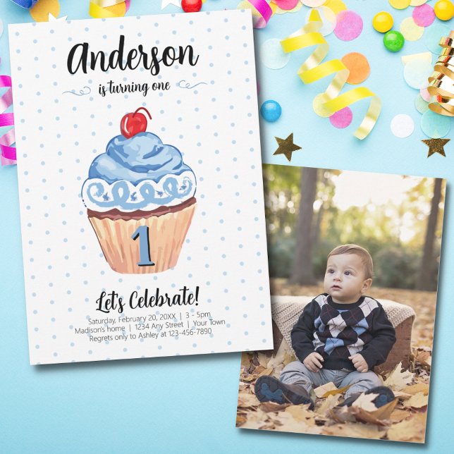 Invitación Foto de Cupcake Blue Boy Fiesta de cumpleaños 1. (Subido por el creador)