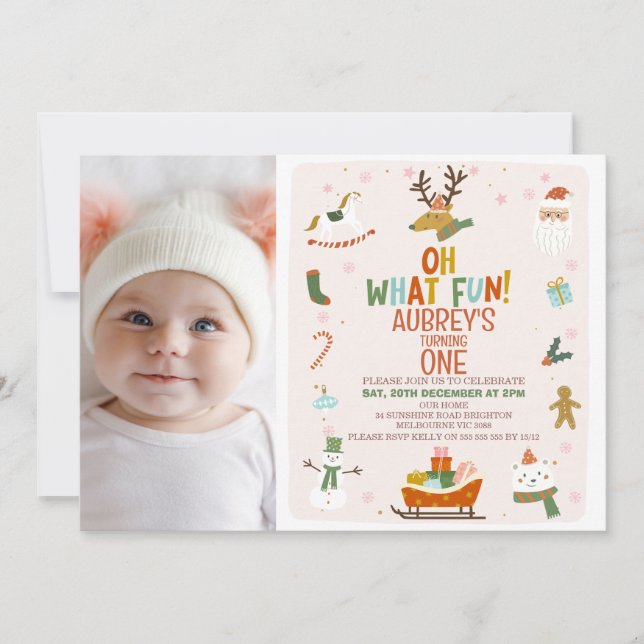 Invitación Foto de Cute Oh Qué Navidades Divertidos Primer Cu (Anverso)