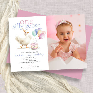 Invitación Foto de Cute One Silly Goose Primer Cumpleaños