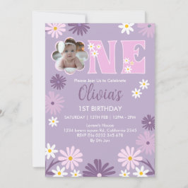 Invitación Foto de Daisy Flower One Chica Primer cumpleaños