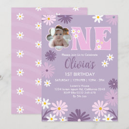 Invitación Foto de Daisy Flower One Chica Primer cumpleaños