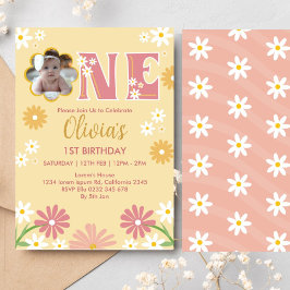 Invitación Foto de Daisy Flower One Chica Primer cumpleaños