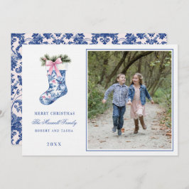 Invitación Foto de Damask Stockin rosa y azul, abuelito y gra