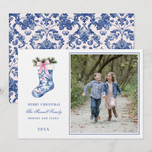 Invitación Foto de Damask Stockin rosa y azul, abuelito y gra
