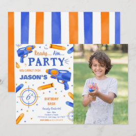 Invitación Foto de Dart Gun azul y Naranja