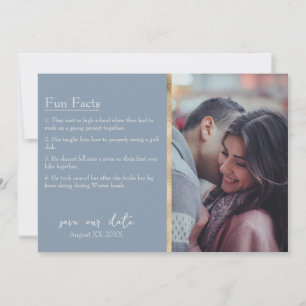 Invitación Foto de datos de novia y novio en azul polvoriento