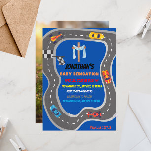 Invitación Foto de dedicación de bebé niño de pista de carrer