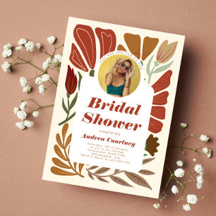 Invitación Foto de Desayuno Nupcial Floral de Terracota Boho