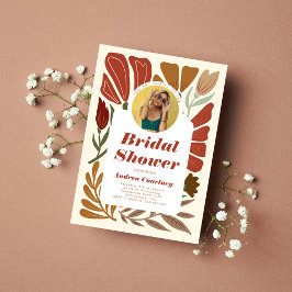 Invitación Foto de Desayuno Nupcial Floral de Terracota Boho 