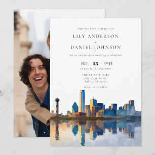 Invitación Foto de destino de la silueta de Dallas para boda