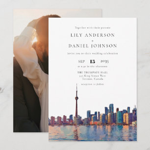 Invitación Foto de destino de la silueta de Toronto para boda