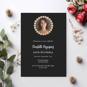 Invitación Foto de diamante de oro negro de la fiesta de cump