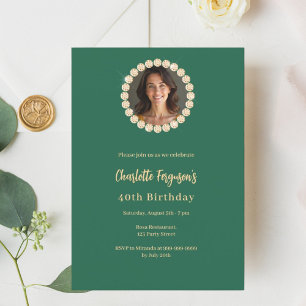 Invitación Foto de diamante de oro verde esmeralda de cumplea