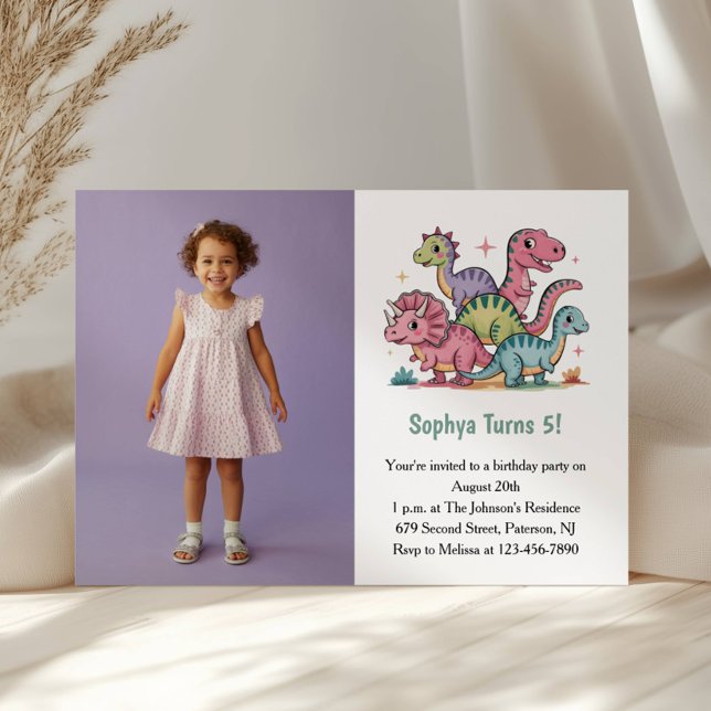 Invitación Foto de Dinosaurio Morado Lindo Fiesta de Cumpleañ (Subido por el creador)