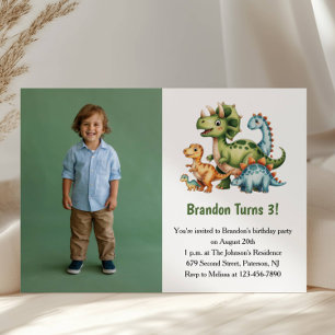 Invitación Foto de dinosaurio niño lindo Fiesta de cumpleaños