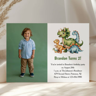 Invitación Foto de dinosaurio niño lindo Fiesta de cumpleaños