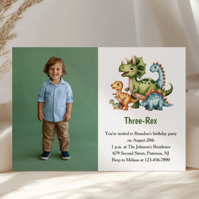 Invitación Foto de dinosaurio niño lindo Fiesta de cumpleaños (Subido por el creador)
