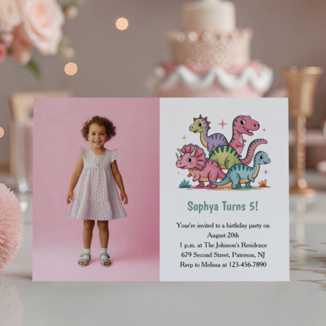 Invitación Foto de dinosaurio rosa lindo fiesta de cumpleaños (Subido por el creador)