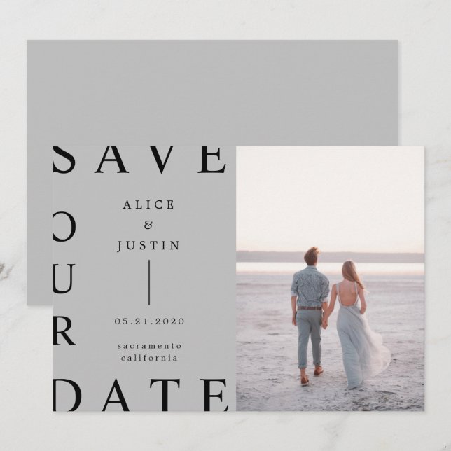 Invitación foto de diseño ultramoderna Guardar la fecha (Anverso / Reverso)