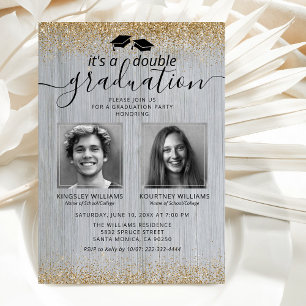 Invitación Foto de doble graduación de oro ruso