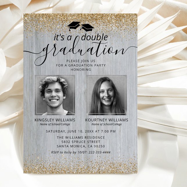 Invitación Foto de doble graduación de oro ruso (Subido por el creador)