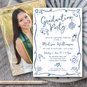 Invitación Foto de doodles dibujados a mano de graduación de 