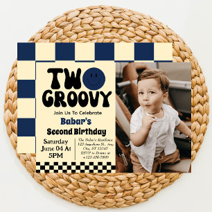 Invitación Foto de dos cumpleaños de Groovy Boy