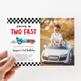 Invitación Foto de dos Fiestas de Carro de Carrera Rápida