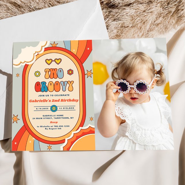 Invitación Foto de dos Fiestas de cumpleaños Groovy Retro Rai (Subido por el creador)