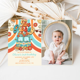 Invitación Foto de dos Fiestas de cumpleaños Groovy Retro Rai
