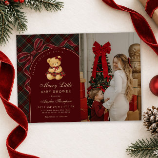 Invitación Foto de ducha de bebé de Navidad de oso de peluche