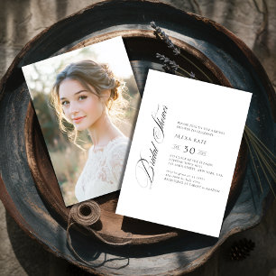 Invitación Foto de ducha de novia con guiones blancos y negro