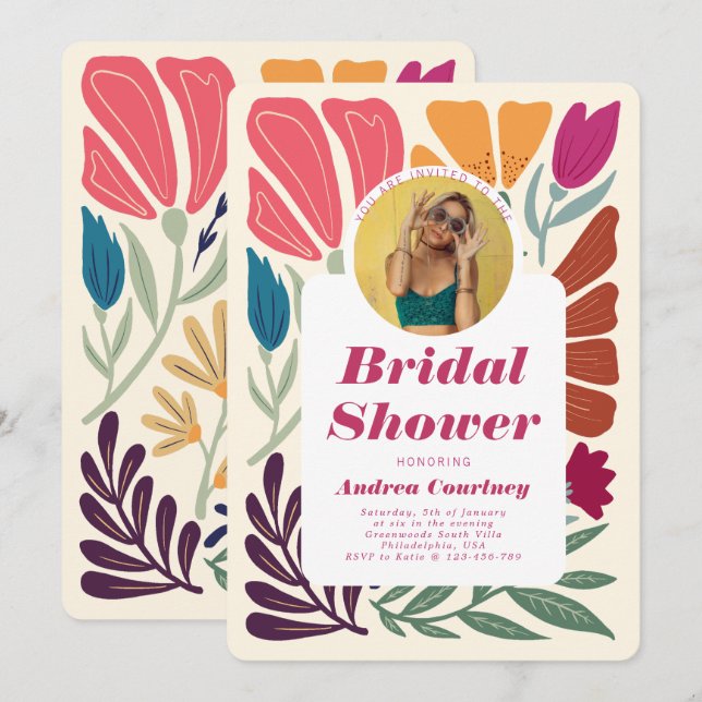 Invitación Foto de ducha de novia floral de incompatibilidad  (Anverso / Reverso)