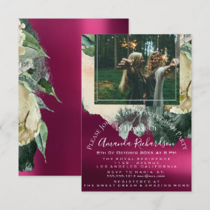 Invitación Foto de ducha de novia Maroon Floral Cumpleaños MA