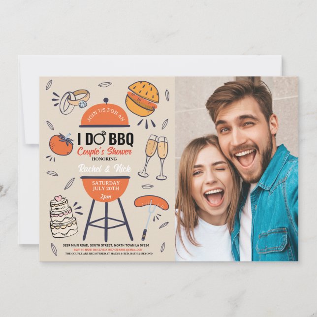 Invitación FOTO de Ducha de Parejas de BBQ de Compromiso en e (Anverso)