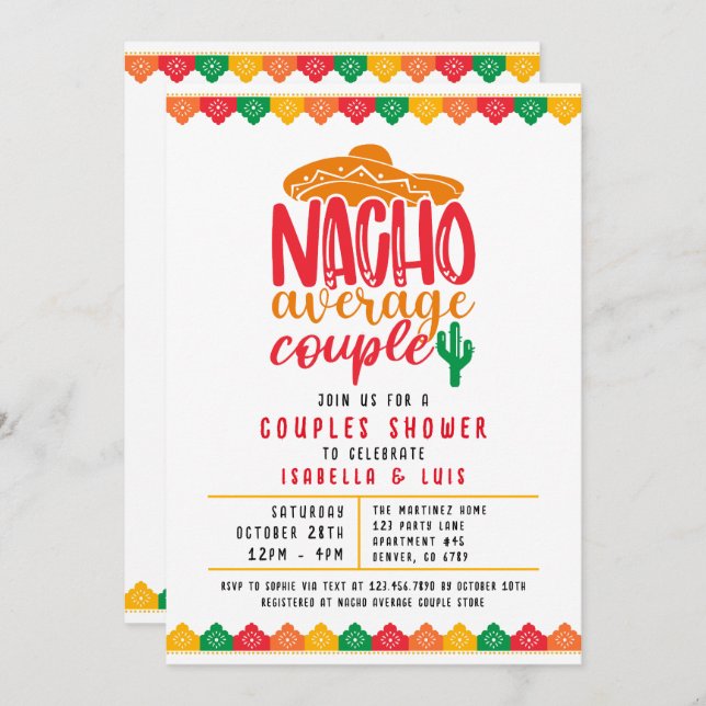 Invitación Foto de ducha Nacho Promedio Pareja Parejas (Anverso / Reverso)