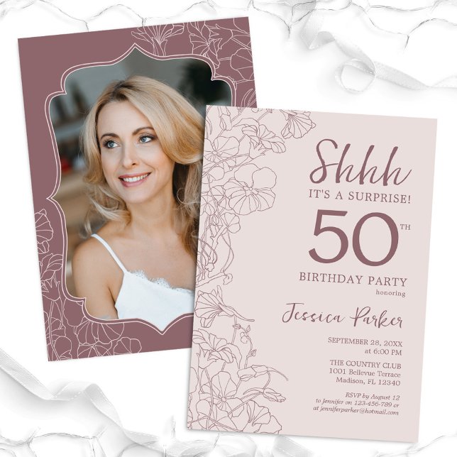 Invitación Foto de Dusty Pink Mauve Sorpresa 50 cumpleaños (Subido por el creador)