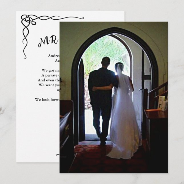 Invitación Foto de Elopement Bride Groom, recién casada, anun (Anverso / Reverso)
