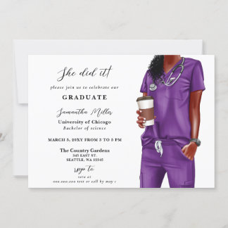 Invitación Foto De Enfermera De Purple Scrubs Se Graduó