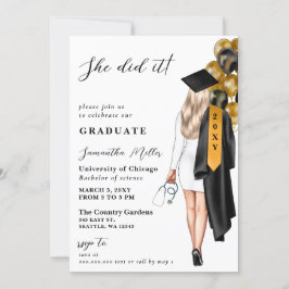 Invitación Foto De Enfermera Negra De Oro Que Se Graduó