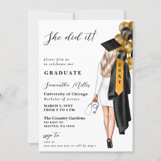 Invitación Foto De Enfermera Negra De Oro Que Se Graduó